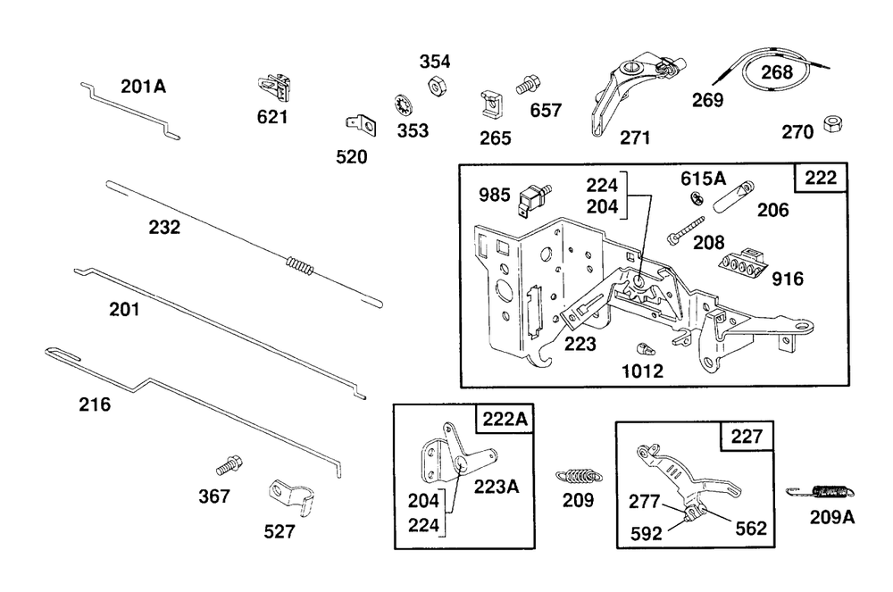 Control Bracket Assembly Diagram and Parts List for 260772-0023-XX  Briggs and Stratton Engine